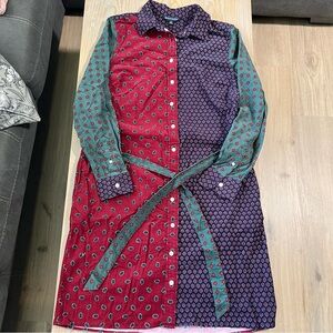Brooks Brothers bandana print color block paisley shirt dress size 12